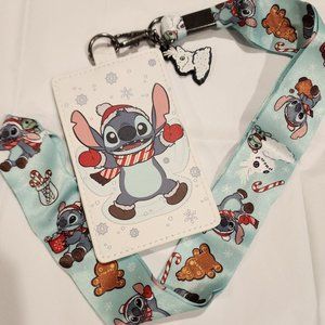 Loungefly Disney Lilo and Stitch Snow Angel Holiday Lanyard ID Holder NEW